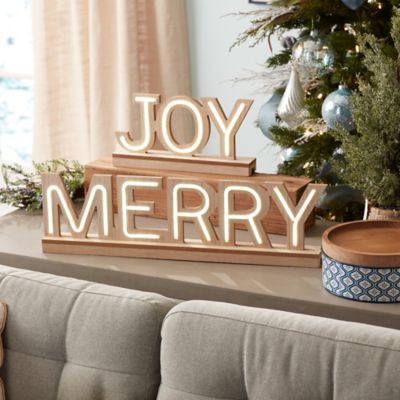 Image showing  White LED Joy and Merry Tabletop Sign (Set of 2)