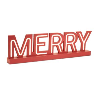 Image showing  Red LED Joy and Merry Tabletop Sign (Set of 2)