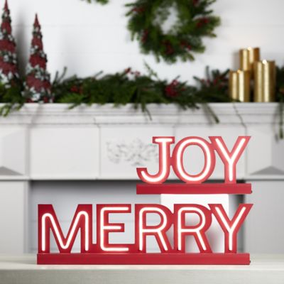 Image showing  Red LED Joy and Merry Tabletop Sign (Set of 2)