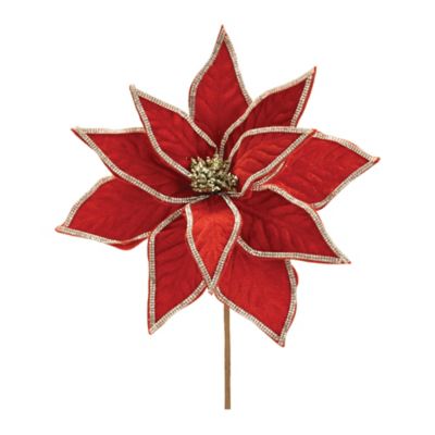 Melrose International Jeweled Pointsettia Flower Stem (Set of 2)