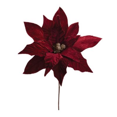 Melrose International Red Glittered Poinsettia Flower Stem (Set of 6)