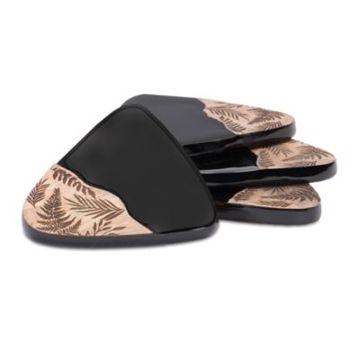 Image showing  Floral Etched Wood Coaster with Holder (Set of 4)