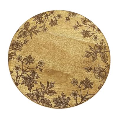 Image showing  Floral Etched Mango Wood Tray (Set of 2)