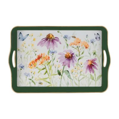 Image showing  Wildflower Insect Print Tray with Handles 17 in. L
