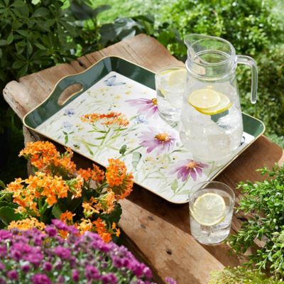 Image showing  Wildflower Insect Print Tray with Handles 17 in. L