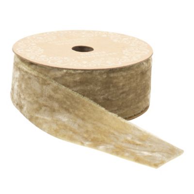 Image showing  Beige Raw Edge Velvet Ribbon 2 in. x 10 y