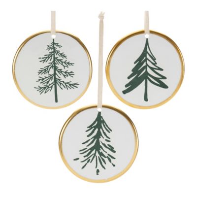 Melrose International Ceramic Pine Tree Disc Ornament (Set of 12)