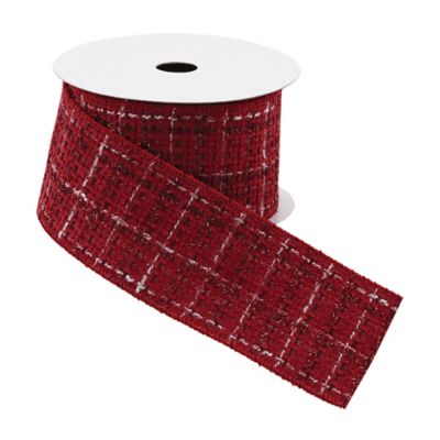 Image showing  Red Tattersall Plaid Wired Ribbon 2.5 in. x 5 Yards
