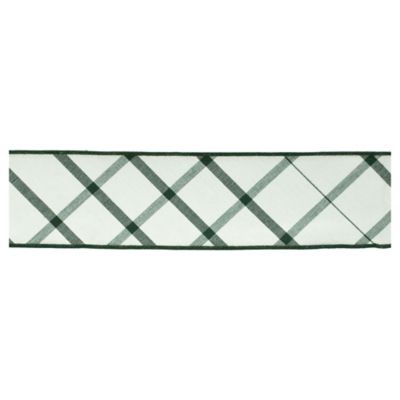 Image showing  White Plaid Wired Ribbon 4 in. x 5 y