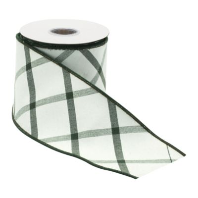 Image showing  White Plaid Wired Ribbon 4 in. x 5 y