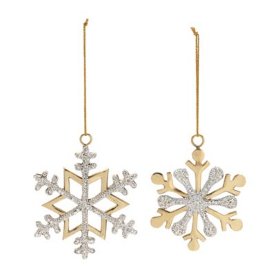 Image showing  Gold Jeweled Metal Snowflake Ornament (Set of 2)