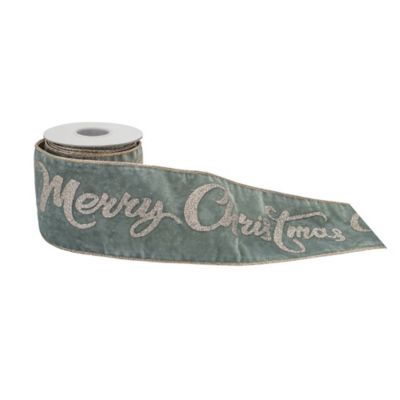 Image showing  Glittered Merry Christmas Wired Ribbon 4 in. x 5 Yards