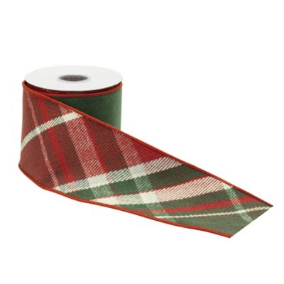 Image showing  Red Plaid Pattern Wired Ribbon 4 in. x 5 y