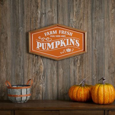 Image showing  Framed Metal Farm Fresh Pumpkins Sign 19.5 in. L