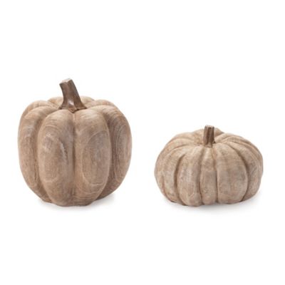 Melrose International Wood Grain Design Pumpkin Decor (Set of 2)
