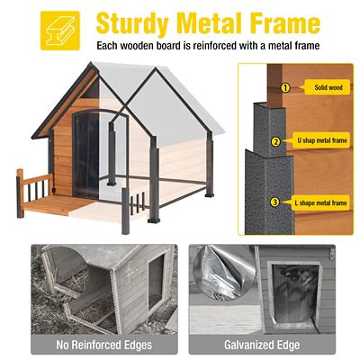 Image showing  50.9 in. W Large Outdoor Dog House with Porch, Strong Iron Frame Dog Crate