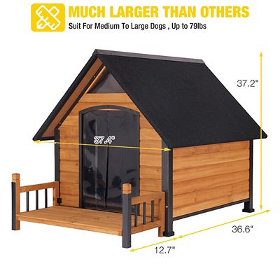 Image showing  50.9 in. W Large Outdoor Dog House with Porch, Strong Iron Frame Dog Crate
