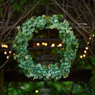 Image showing  Hydrangea and Seedum Floral Wreath 32 in.