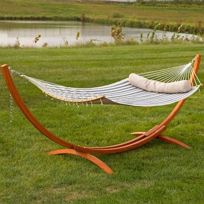 Image showing  2-Person Hammock with Curved Spreader Bar - Neutral Stripe