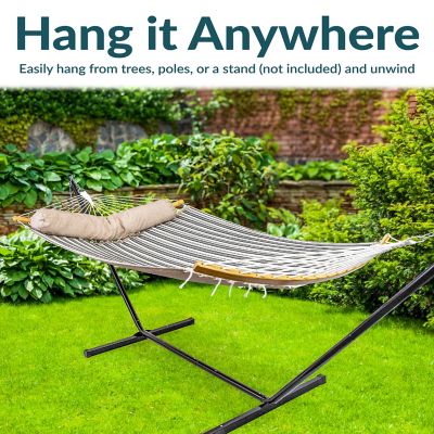 Image showing  2-Person Hammock with Curved Spreader Bar - Neutral Stripe