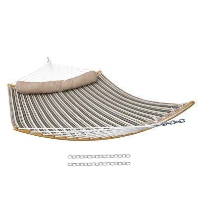 Image showing 6 th Sunnydaze Decor 2-Person Hammock with Curved Spreader Bar - Neutral Stripe