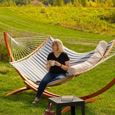 Image showing 9 th Sunnydaze Decor 2-Person Hammock with Curved Spreader Bar - Neutral Stripe