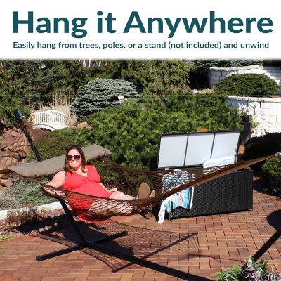Image showing  2-Person Cotton Rope Hammock with Spreader Bars - Brown