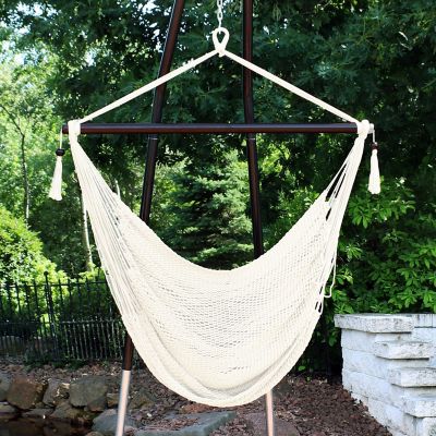 Image showing  Extra Large Rope Hammock Chair and Spreader Bar, White