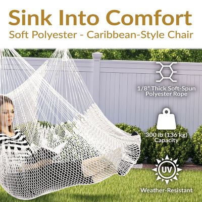 Image showing  Extra Large Rope Hammock Chair and Spreader Bar, White
