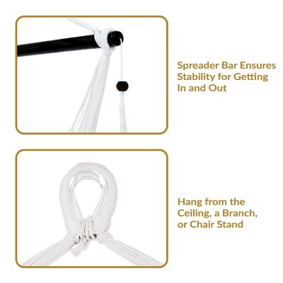 Image showing  Extra Large Rope Hammock Chair and Spreader Bar, White