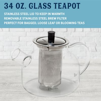 Image showing 5 th Country Living 34 oz. B. Glass Teapot with Stainless Steel Infuser and Lid