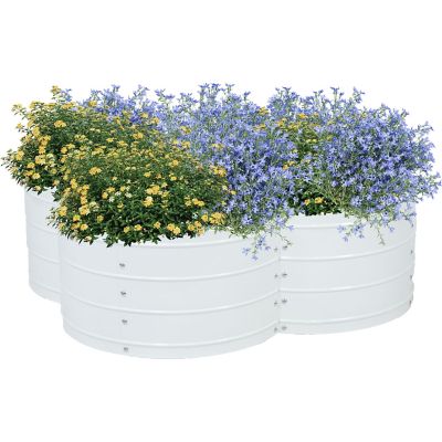 Image showing  4-Leaf Clover-Shaped Steel Raised Planter Bed - Ivory White