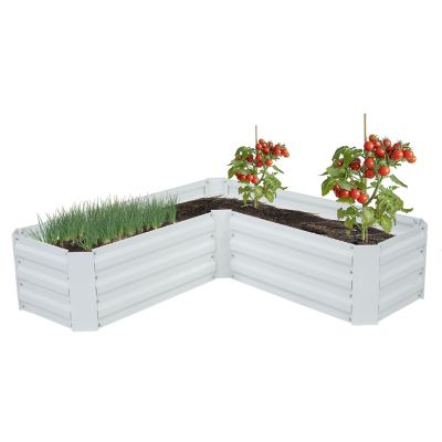 Image showing  Galvanized Steel L-Shaped Raised Garden Bed - Ivory White