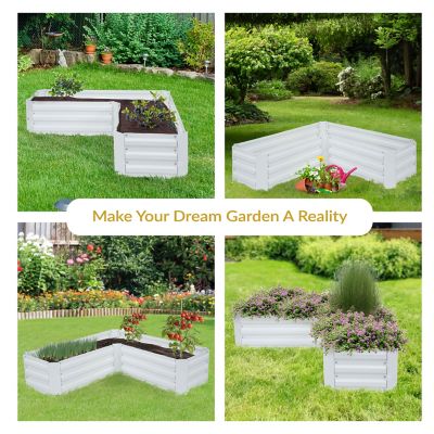 Image showing  Galvanized Steel L-Shaped Raised Garden Bed - Ivory White