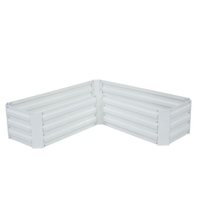 Image showing  Galvanized Steel L-Shaped Raised Garden Bed - Ivory White