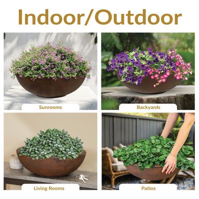 Image showing  20.75 in Percival Round Polyresin Outdoor Planter - Rust