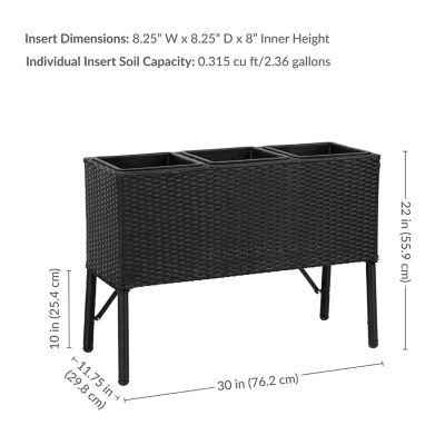 Image showing  3-Section Wicker Raised Planter - Black
