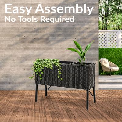 Image showing 5 th Sunnydaze Decor 3-Section Wicker Raised Planter - Black