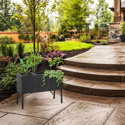 Image showing 9 th Sunnydaze Decor 3-Section Wicker Raised Planter - Black