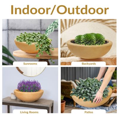 Image showing 7 th Sunnydaze Decor 20.75 in Percival Round Polyresin Outdoor Planter - Sand