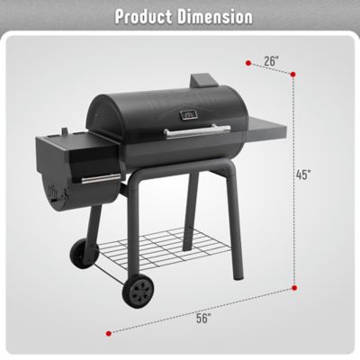 Image showing  30 in. Heavy-Duty Outdoor BBQ Charcoal Grill with Offset Smoker Grill & Side Table, 815 sq. in.