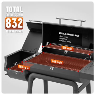 Image showing  30 in. Heavy-Duty Outdoor BBQ Charcoal Grill with Offset Smoker Grill & Side Table, 815 sq. in.