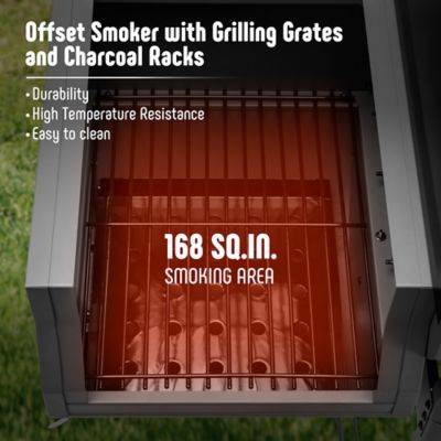 Image showing  30 in. Heavy-Duty Outdoor BBQ Charcoal Grill with Offset Smoker Grill & Side Table, 815 sq. in.