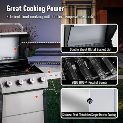 Image showing  4-Burner Propane 48000 BTU Gas Grill with 2 Side Tables & Porcelain-Enameled Grates for Patio Garden Barbecue, Silver