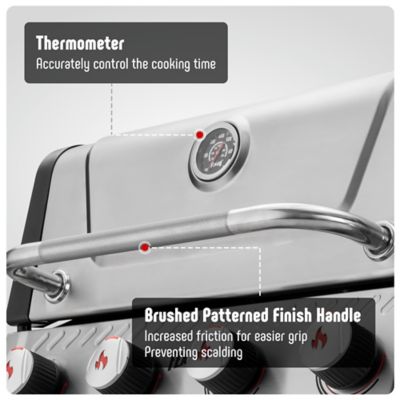 Image showing 6 th Feasto 4-Burner Propane 48000 BTU Gas Grill with 2 Side Tables & Porcelain-Enameled Grates for Patio Garden Barbecue, Silver