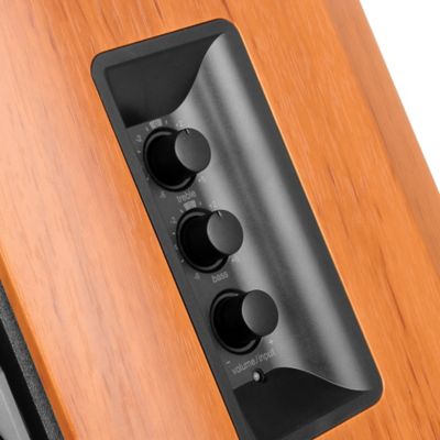 Image showing  42-Watt Continuous-Power Amplified Bluetooth Professional Bookshelf Speakers with Remote, R1380DB, 2 ct. (Brown)
