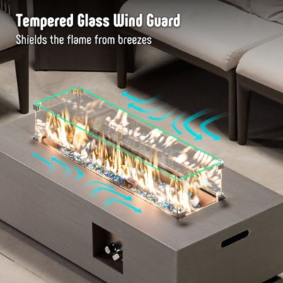 Image showing  42 in. Propane Fire Pit Table Set & Tank Holder, CSA Certifed 50,000 BTU Outdoor Firepit Table, Wind Guard & Glass Stones