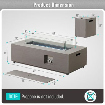 Image showing  42 in. Propane Fire Pit Table Set & Tank Holder, CSA Certifed 50,000 BTU Outdoor Firepit Table, Wind Guard & Glass Stones