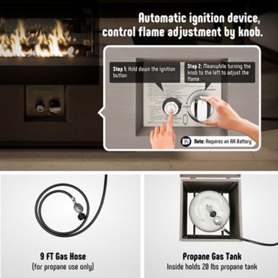 Image showing  42 in. Propane Fire Pit Table Set & Tank Holder, CSA Certifed 50,000 BTU Outdoor Firepit Table, Wind Guard & Glass Stones