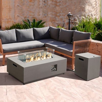 Image showing 7 th Werph 42 in. Propane Fire Pit Table Set & Tank Holder, CSA Certifed 50,000 BTU Outdoor Firepit Table, Wind Guard & Glass Stones